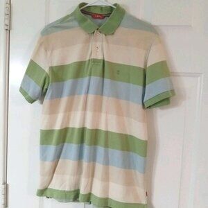 Izod Polo Shirt Mens Large Multicolor Striped Golf Short Sleeve Pique Cotton Y2K